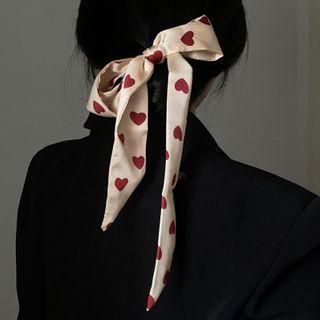 Heart Ribbon Hair Tie 2051a - Red & White - One Size