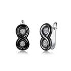925 Sterling Silver Fashion Number 8 Black Ceramic Stud Earrings With Austrian Element Crystal Silver - One Size