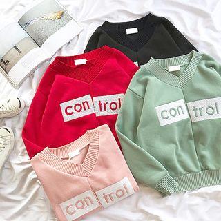 Lettering Embroidered V-neck Pullover