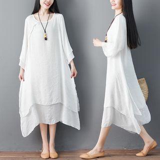 3/4-sleeve Asymmetrical Midi Smock Dress