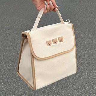 Embroidered Canvas Lunch Bag Beige - One Size