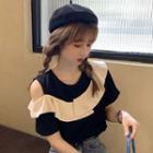 Short-sleeve Ruffle Blouse Black - One Size