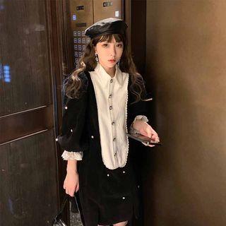 Long-sleeve Collared Mini Corduroy Dress
