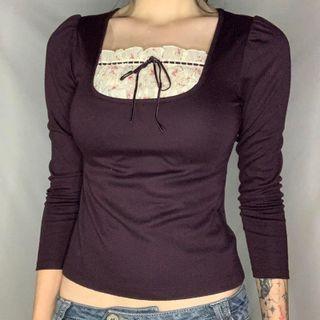 Mock-two Piece Lace Paneled Top