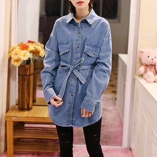 Long Denim Shirt With Sash