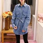 Long Denim Shirt With Sash