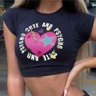 Short-sleeve Heart Print Lettering Cropped T-shirt