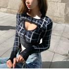 Plaid Cropped Knit Camisole Top / Cropped Sweater