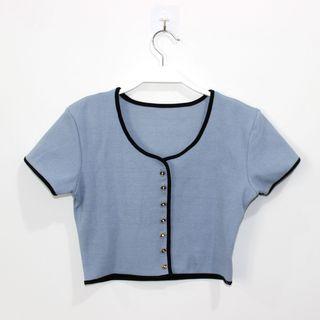 Cropped Contrast Trim Short-sleeve Sweater