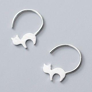 Cat Half Hoop Earring 1 Pair - Silver - One Size