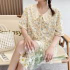 Short-sleeve Lace Trim Floral Shirt