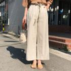 Drawstring-waist Linen Blend Pants Beige - One Size