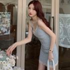 Spaghetti Strap Floral Lace Trim Mini Sheath Dress Blue - One Size