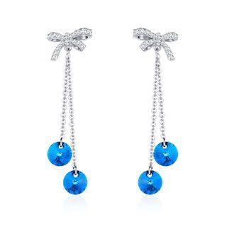 Crystal Drop Earring 1 Pair - Blue & Silver - One Size
