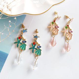 Alloy Shell Starfish Faux Crystal Dangle Earring
