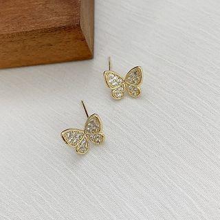 Rhinestone Butterfly Stud Earring 1 Pair - Gold - One Size