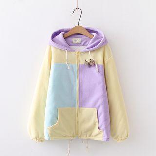 Color Block Hooded Zip Jacket White & Light Blue & Purple - One Size