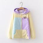 Color Block Hooded Zip Jacket White & Light Blue & Purple - One Size