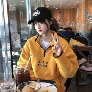 Lettering Fleece Sweatshirt Yellow - One Size