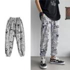 Band-waist Printed Cropped Harem Pants