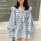 Checked Ruffle Blouse Check - White & Blue - One Size