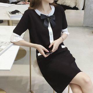 Set: Elbow-sleeve Knit Top + Skirt