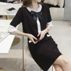Set: Elbow-sleeve Knit Top + Skirt