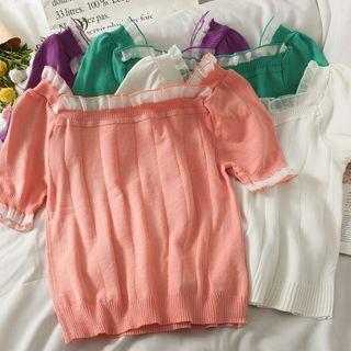 Boatneck Ruffle-trim Knit Top In 8 Colors