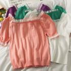 Boatneck Ruffle-trim Knit Top In 8 Colors