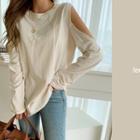 Cutaway-shoulder Cotton T-shirt Cream - One Size