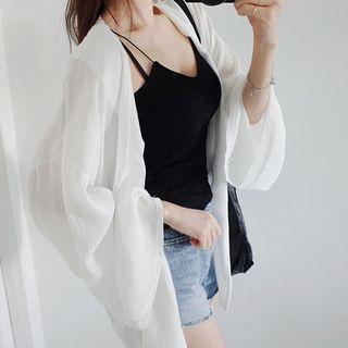 Plain 3/4-sleeve Light Jacket Milky White - One Size