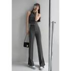 Side-slit High-waist Straight-cut Dress Pants