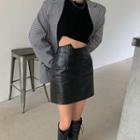 Asymmetrical Faux-leather Mini Pencil Skirt