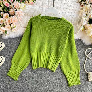 Plain Round-neck Bat-sleeve Sweater