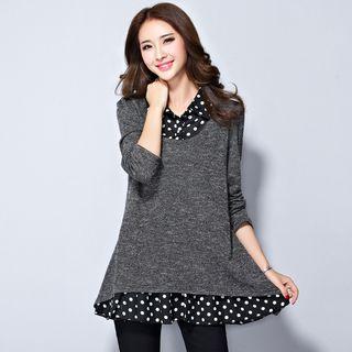 Mock Two-piece Polka Dot Panel Sweater