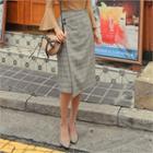 Wrap-front Glen-plaid Midi Skirt