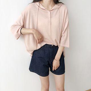3/4 Sleeve Hooded Knit Top
