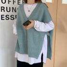 Oversize Long Shirt / Side-slit Knit Vest