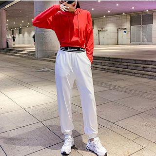 Plain Hoodie / Lettering Cropped Harem Pants