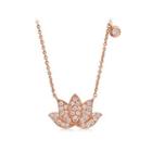 925 Sterling Silver Plated Rose Gold Flower Necklace With White Austrian Element Crystal