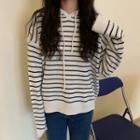 Striped Hooded Sweater White - One Size