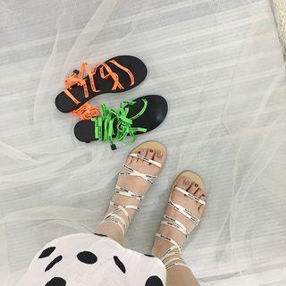 Lettering Strap Lace-up Roman Sandals