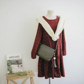 Puff-sleeve Shirred-hem Patterned Dress