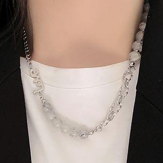 Faux Gemstone Bead Stainless Steel Necklace Silver - One Size