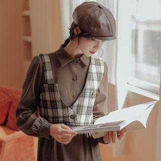 Set: Plain Shirtdress + Button-up Vest