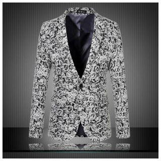 Patterned Single Button Blazer