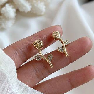 Rhinestone Alloy Rose Earring 1 Pair - One Size
