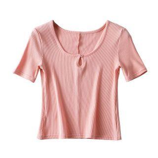 Short-sleeve Keyhole Crop Top