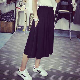 Elastic Waist Plain Midi Skirt