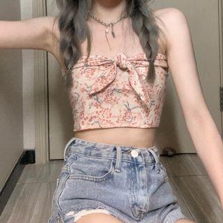 Flower Print Tube Top Pink - One Size